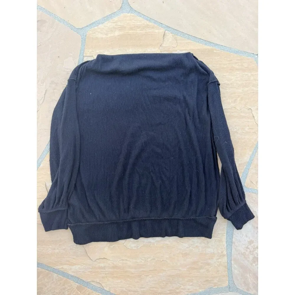 Free People We The Free Black Size Medium Main Squeeze Boat Neck Thermal Top